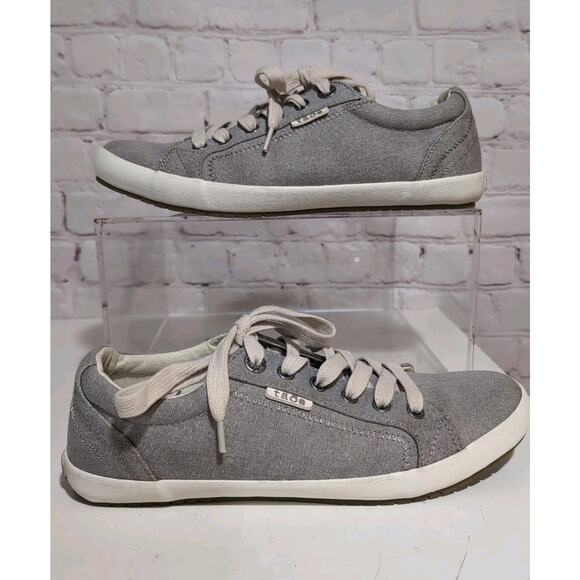 TAOS Star Sneakers Gray Canvas Lace Up Natural Hemp Comfort Shoes Size 9 - Picture 1 of 10